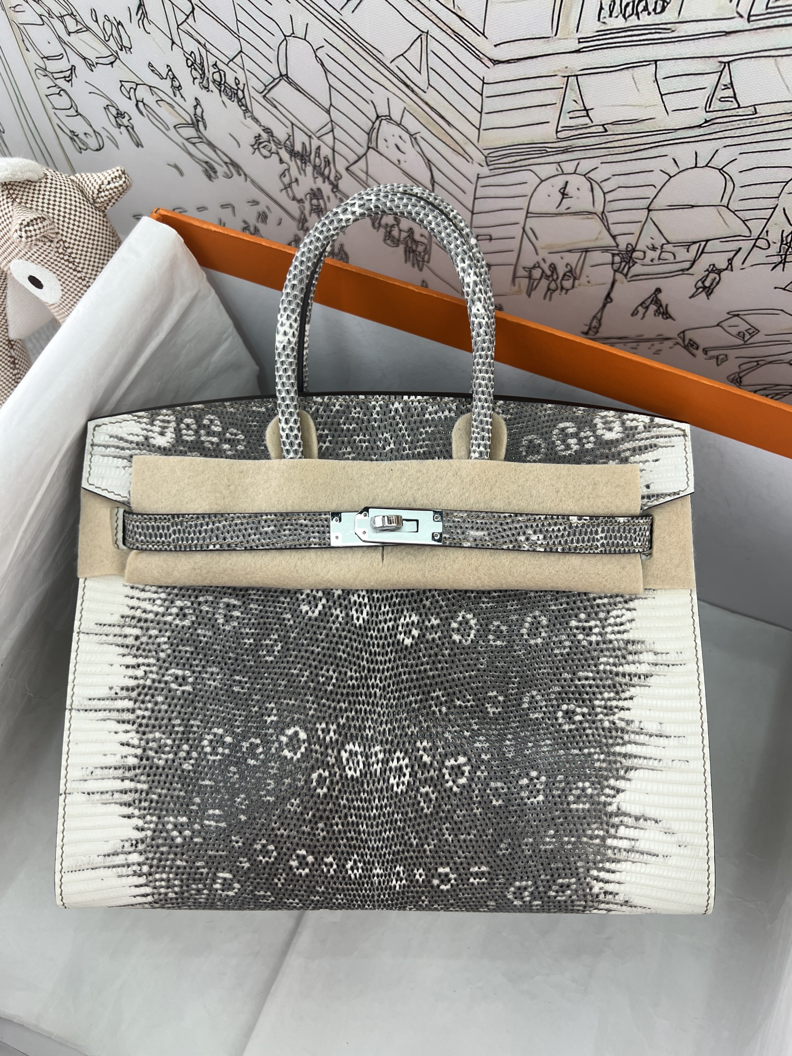 Himalaya Gradient Lizard Leather Birkin 25cm, Fully Hand-Stitched Waxed Thread, Solid Silver Steel Hardware, Goatskin Lining, In Stock