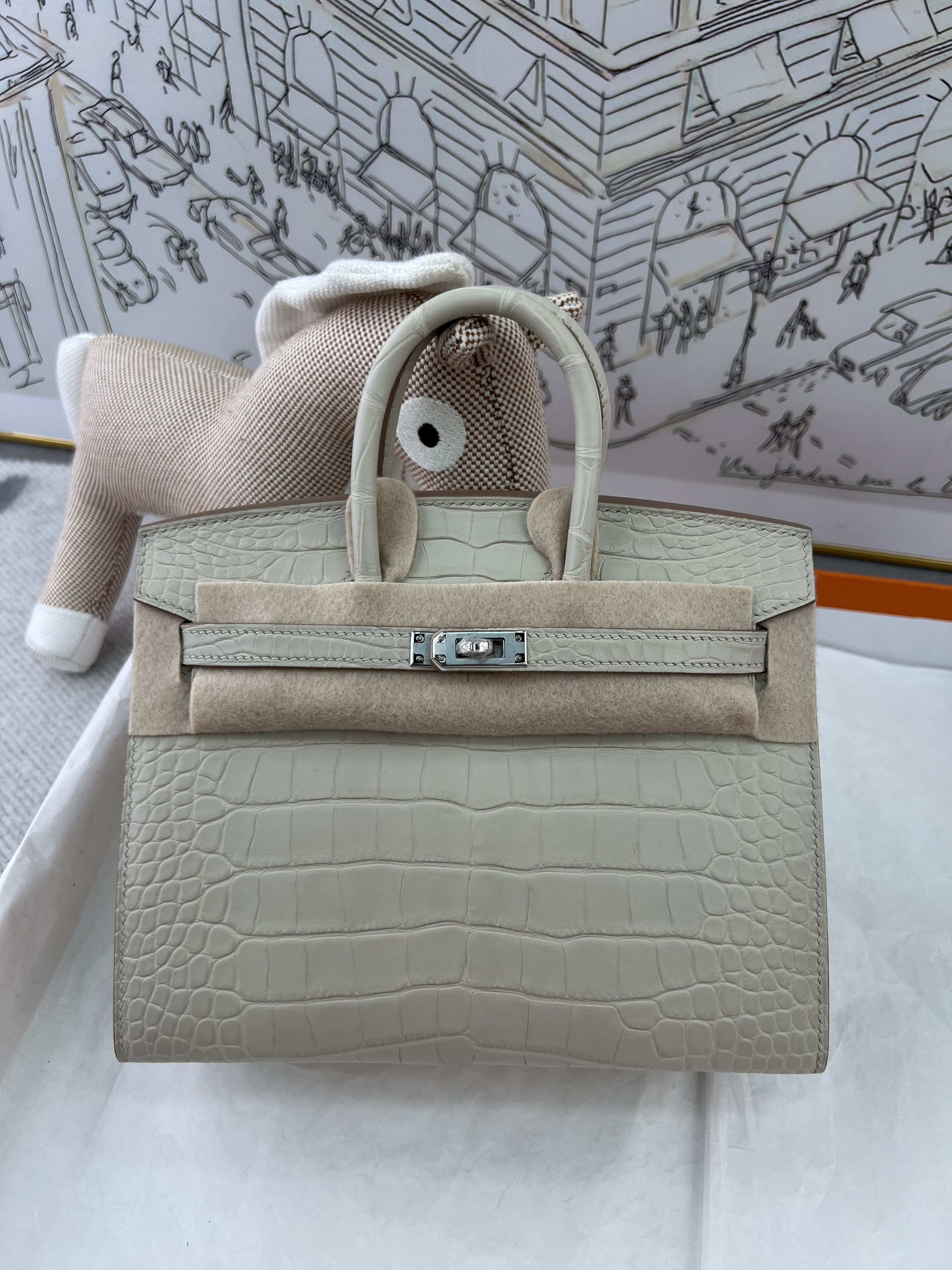 Matte Crocodile Birkin 20cm, Fully Hand-Stitched With Waxed Thread From 3 Whole Hides, Solid Steel Hardware, Goatskin Lining